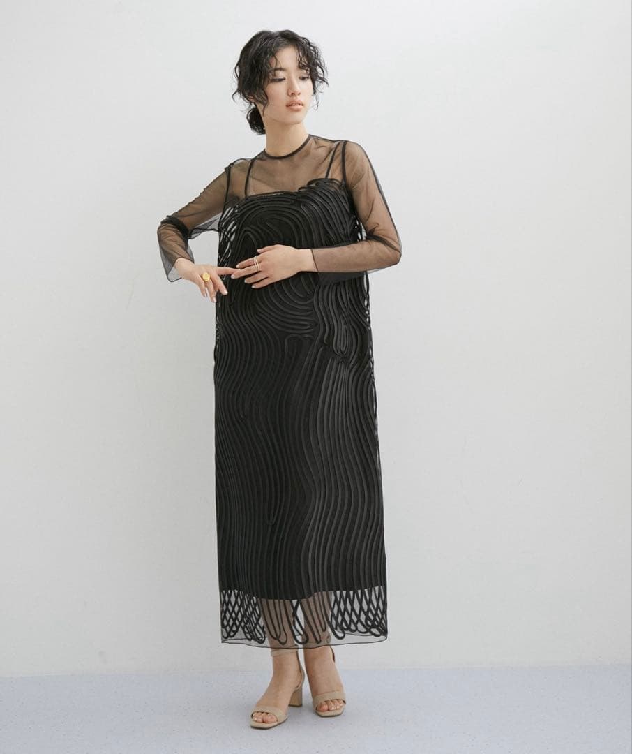 結婚式　二次会　ドレス　ADAM ET ROPE' ラインアートシアーワンピース