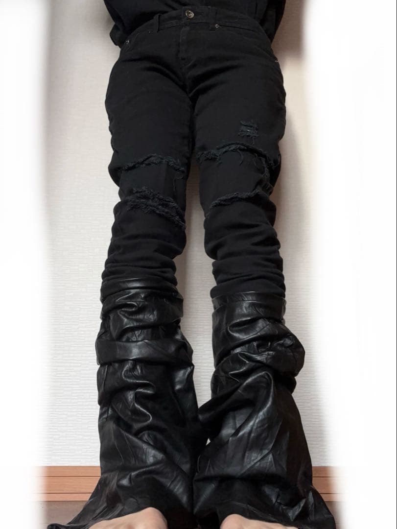 フレアデニム　ロングデニム　archive opium Y2K レザーパンツ　黒