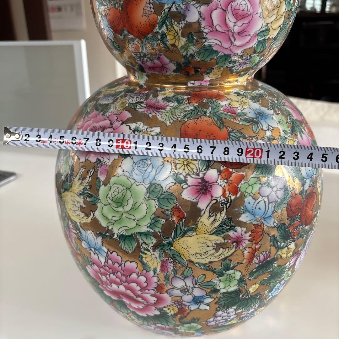 花柄の中国風二重壺 高さ約56cm