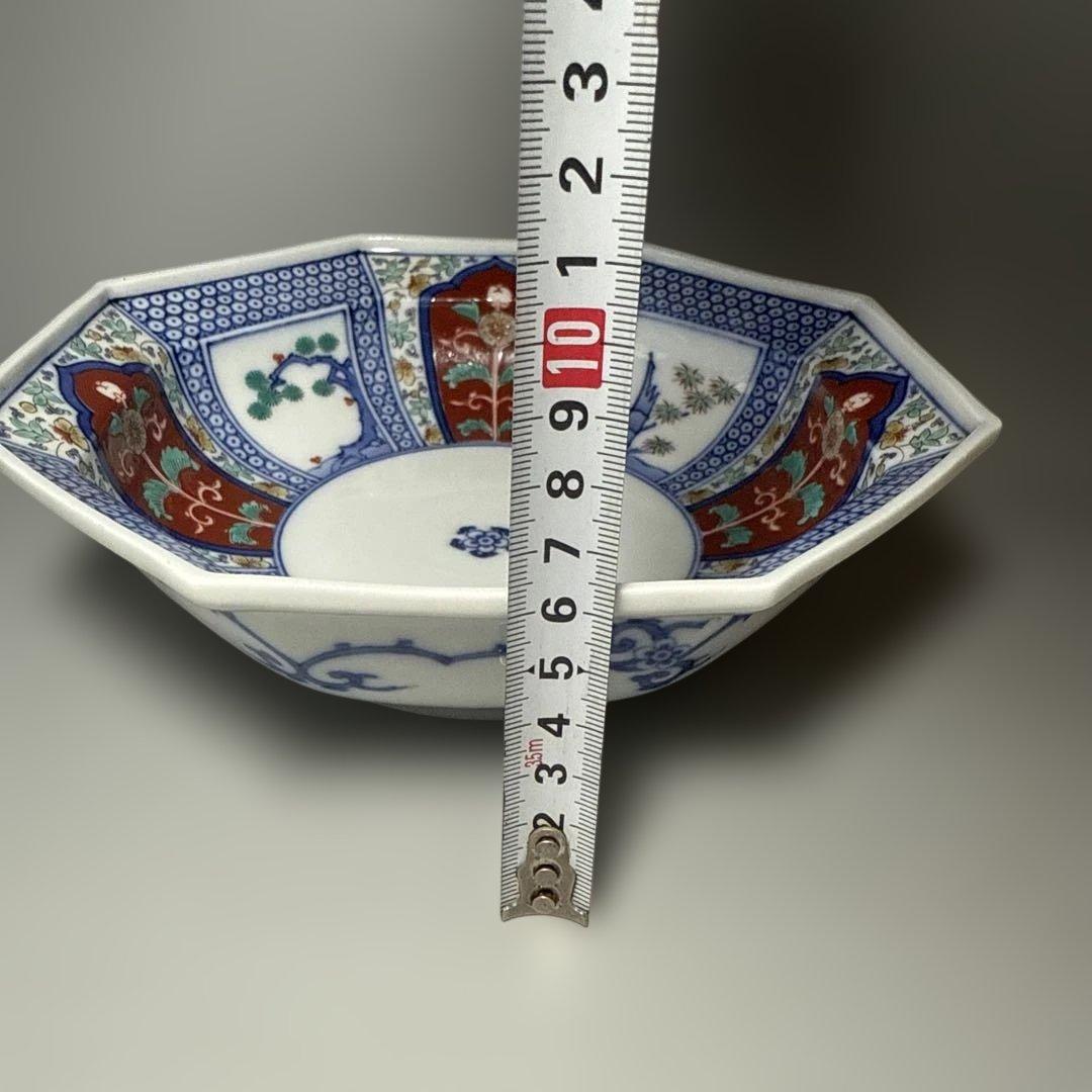 十二代　酒井田柿右衛門　菓子鉢　八角浅小　染錦松竹梅地紋　共箱　定価55万円