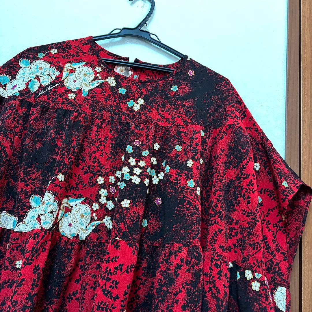 新品　詩仙堂　ちりめん　3段切り替え　ギャザー　チュニック