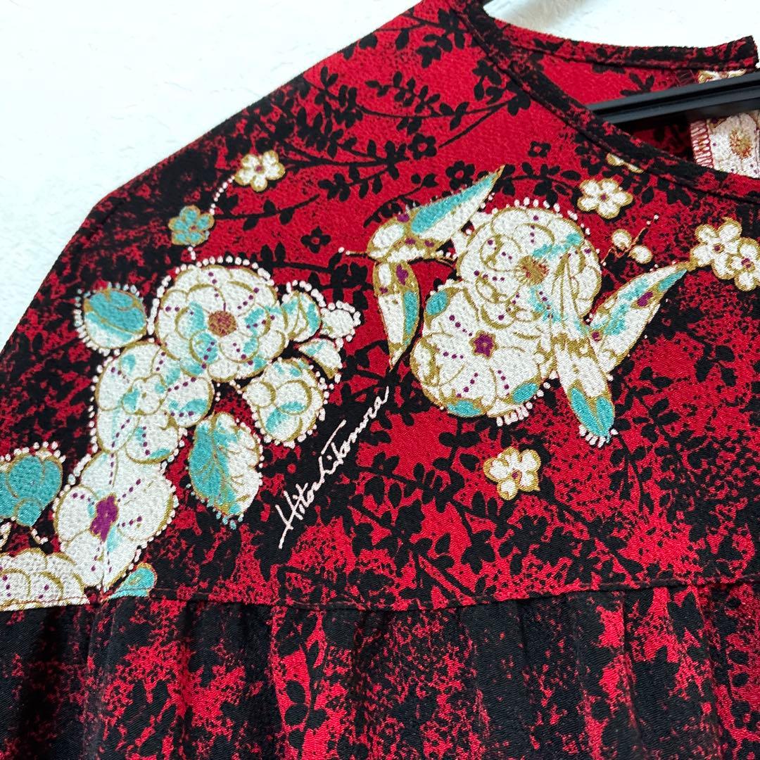 新品　詩仙堂　ちりめん　3段切り替え　ギャザー　チュニック