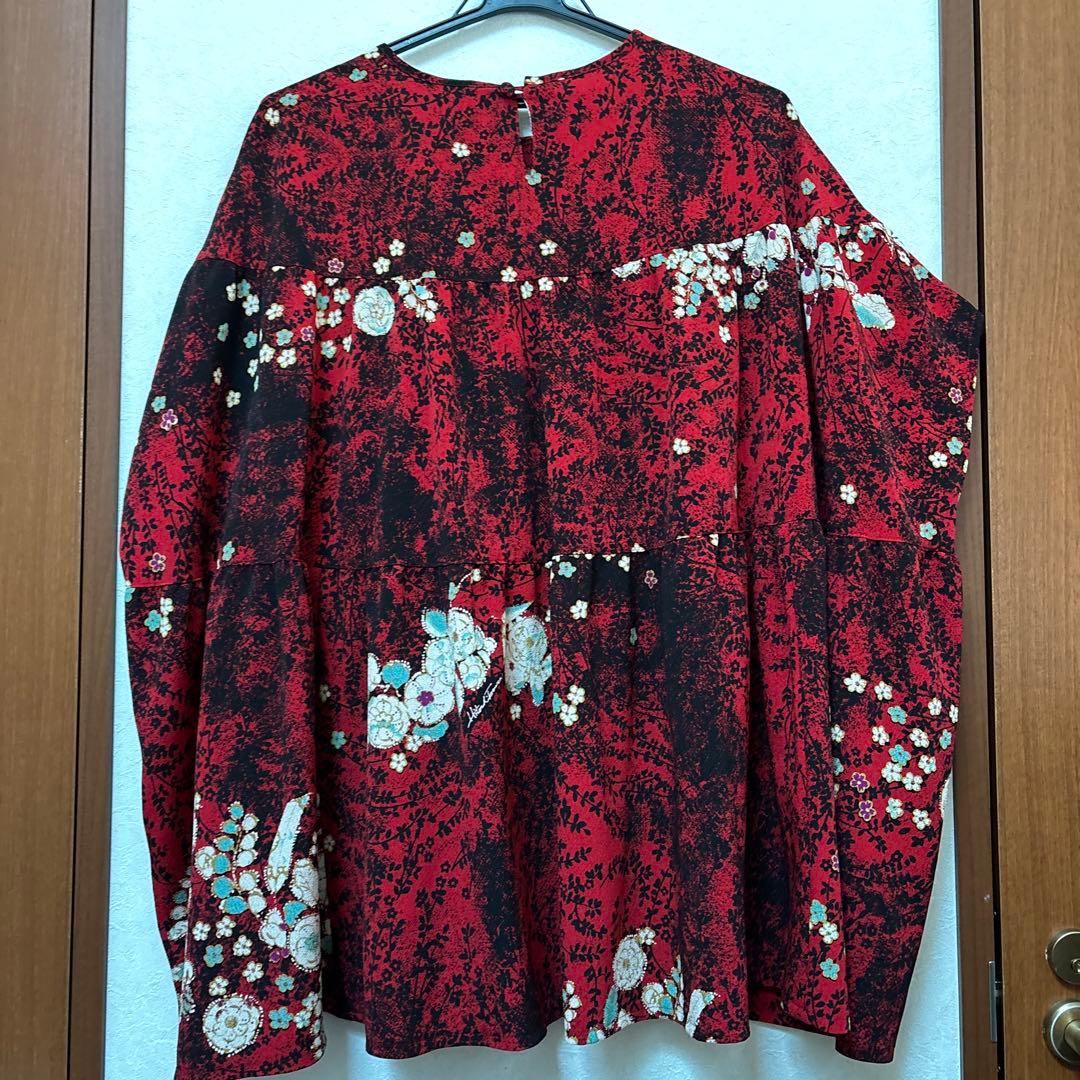 新品　詩仙堂　ちりめん　3段切り替え　ギャザー　チュニック