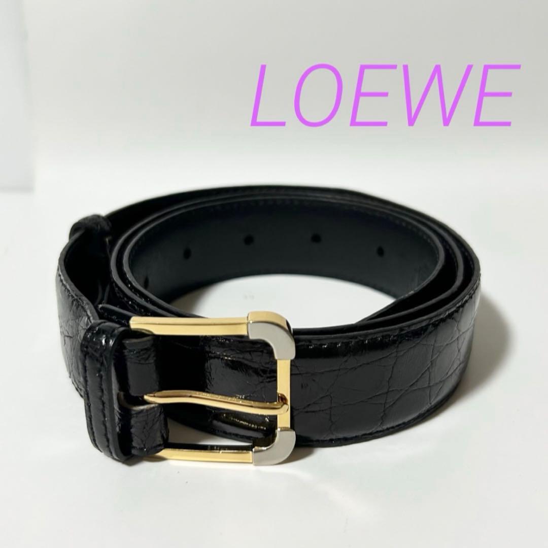 美品 LOEWE ロエベ ベルト クロコダイル型押し レザー