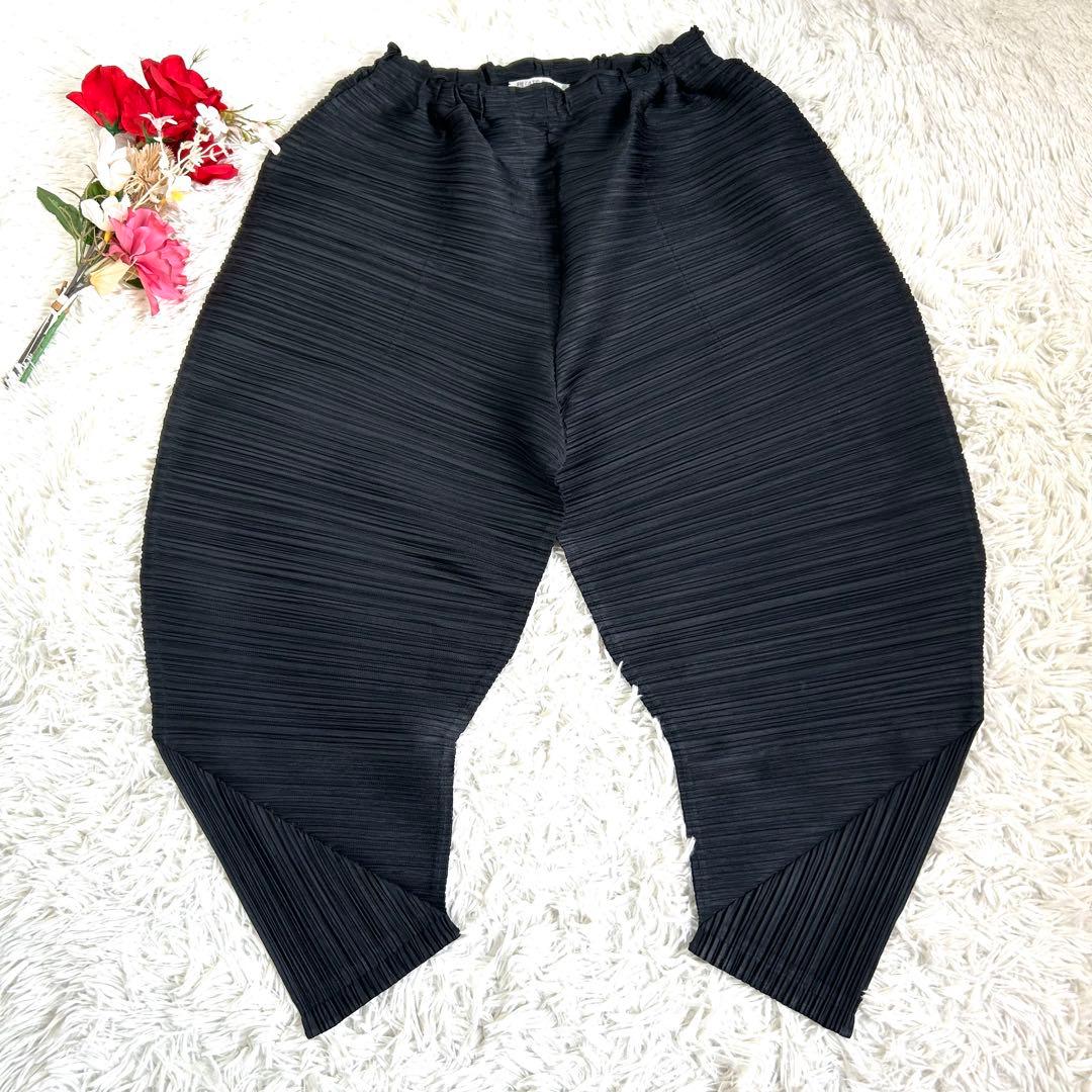【美品】 プリーツプリーズ 24SS 変形 横プリーツ パンツ サルエル 黒 3