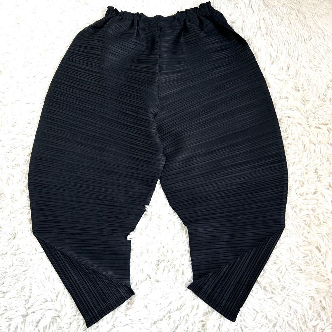 【美品】 プリーツプリーズ 24SS 変形 横プリーツ パンツ サルエル 黒 3