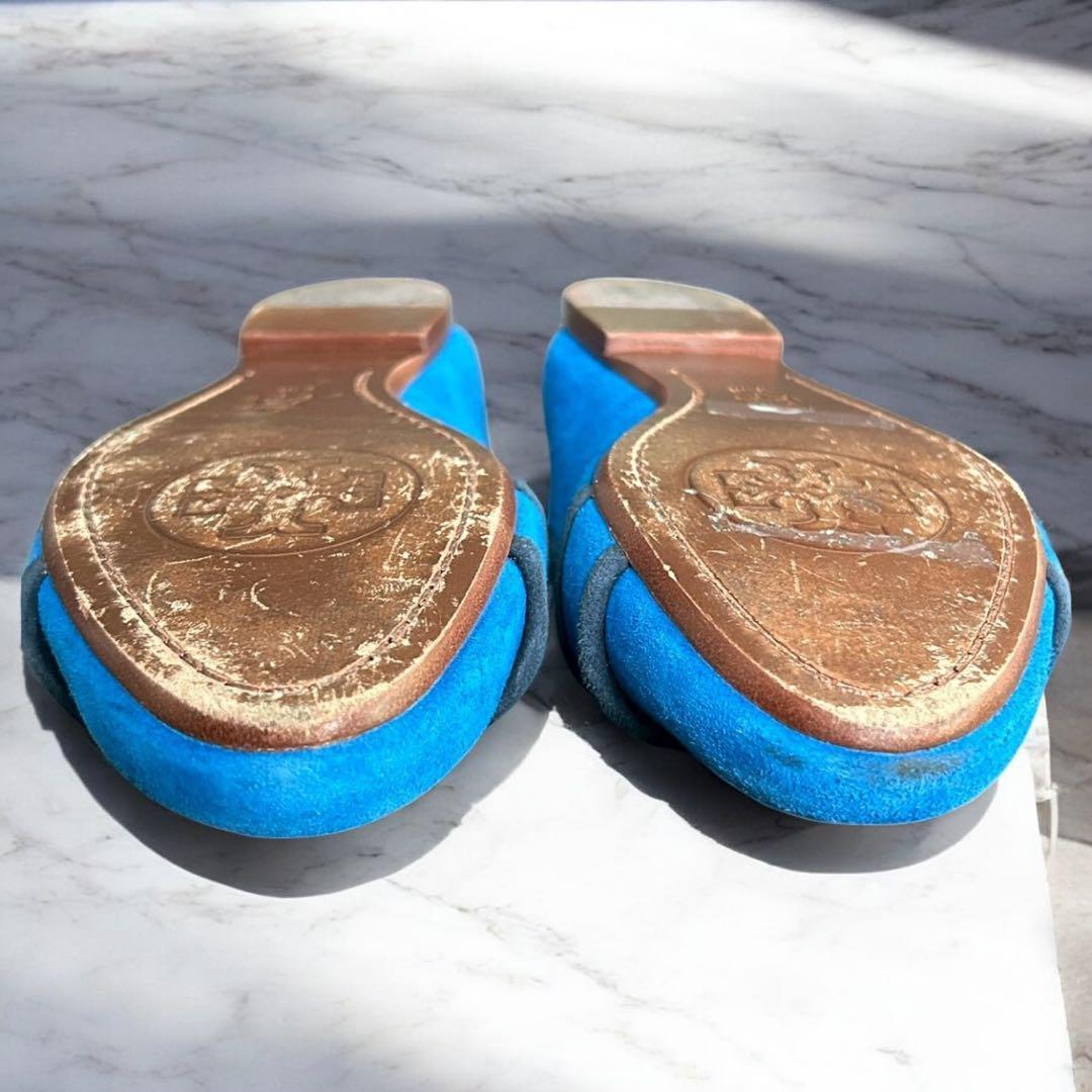 靴 TORY BURCH Studded Blue Suede Flat shoes