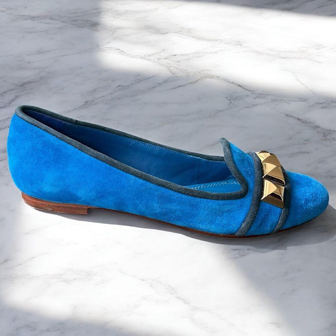 靴 TORY BURCH Studded Blue Suede Flat shoes