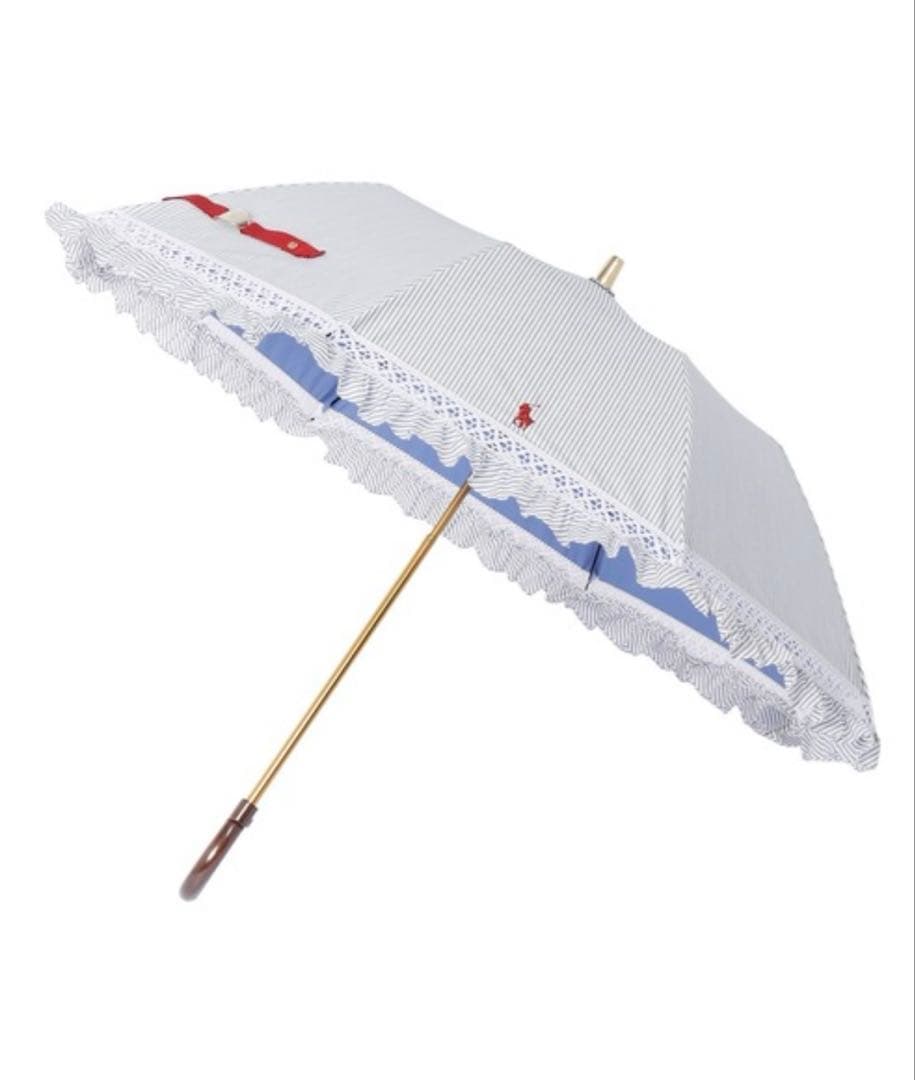 新品　ポロラルフローレン 楽折　晴雨兼用傘　ストライプフリル　折りたたみ　日傘