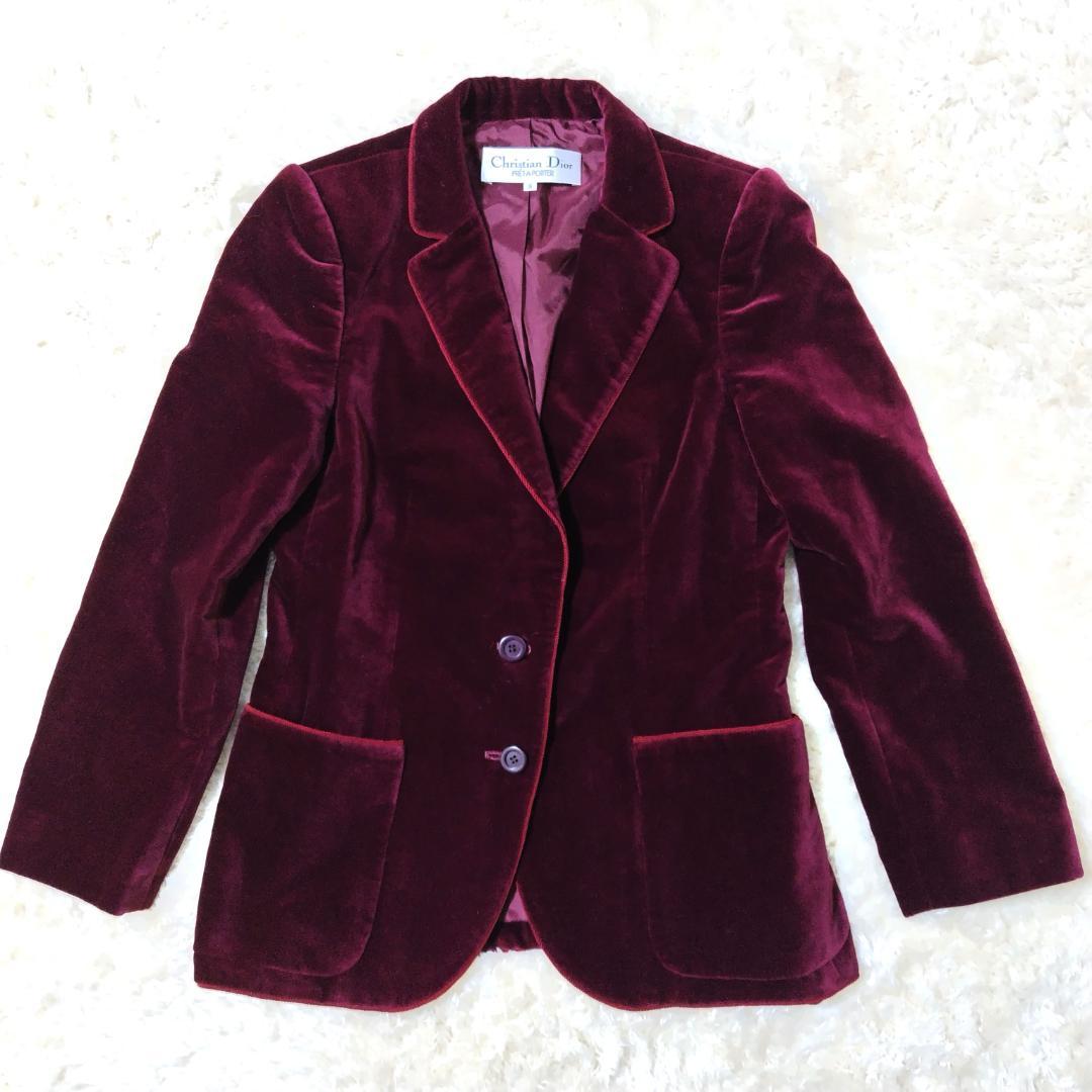 クリスチャンディオール テーラードジャケット ベロア ワインレッド 2ボタン