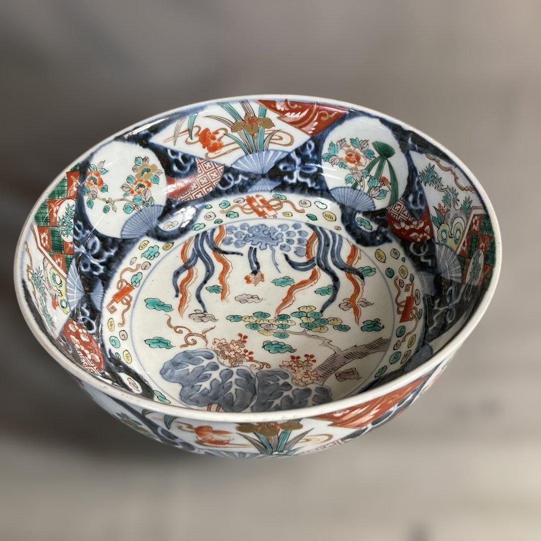 【古伊万里文】古伊万里の伝統　日本名窯　有田古伊万里文　染錦四方丸紋桐絵　大深鉢