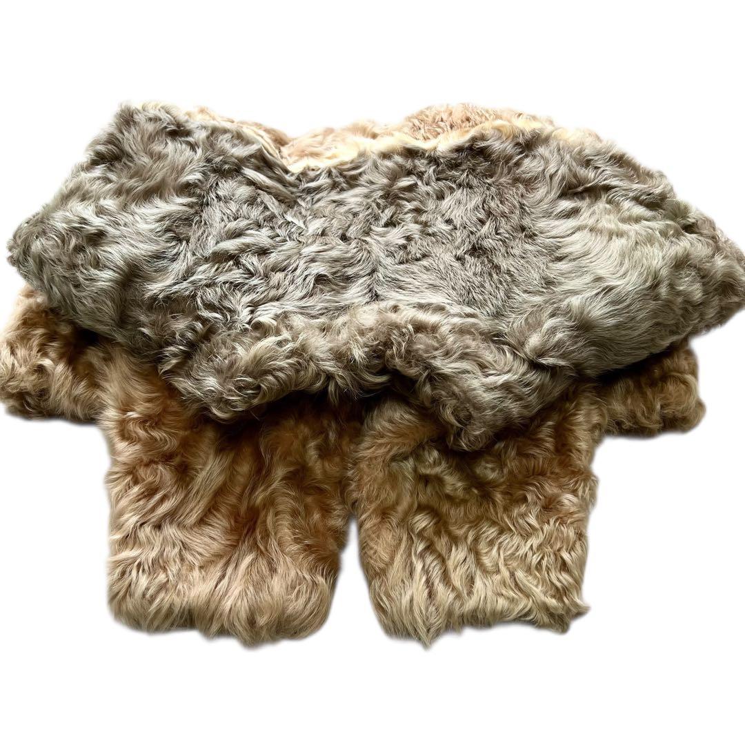 希少デザイン ラムファー リアルファーコート 本毛皮 バイカラー XLサイズ相当