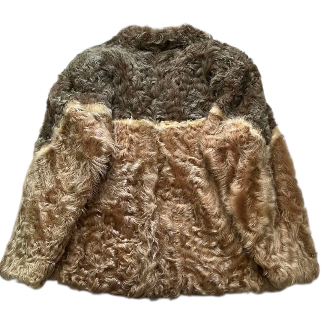 希少デザイン ラムファー リアルファーコート 本毛皮 バイカラー XLサイズ相当