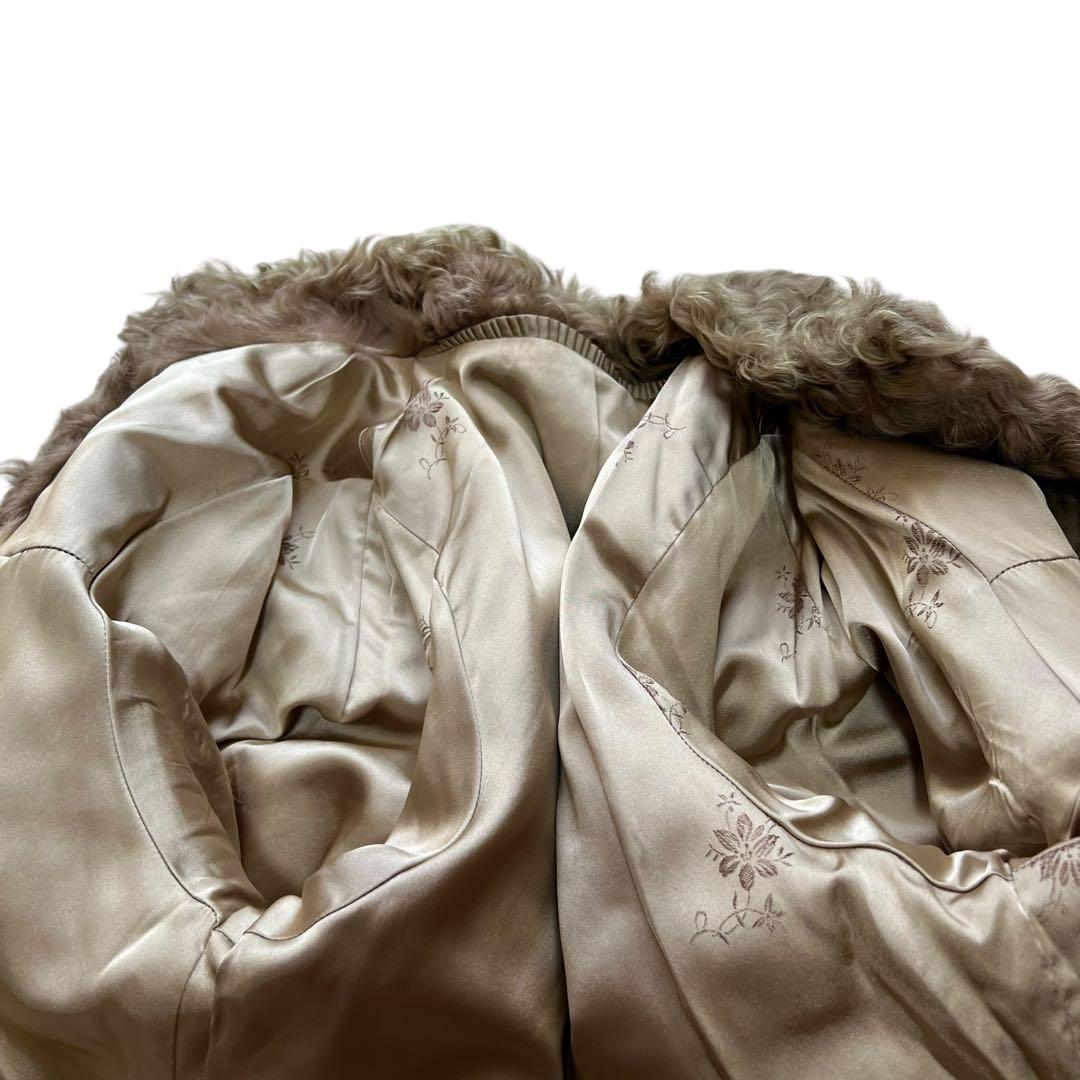 希少デザイン ラムファー リアルファーコート 本毛皮 バイカラー XLサイズ相当