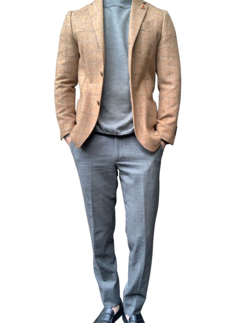 LARDINI ラルディーニ ブラウン チェック柄 テーラードジャケット