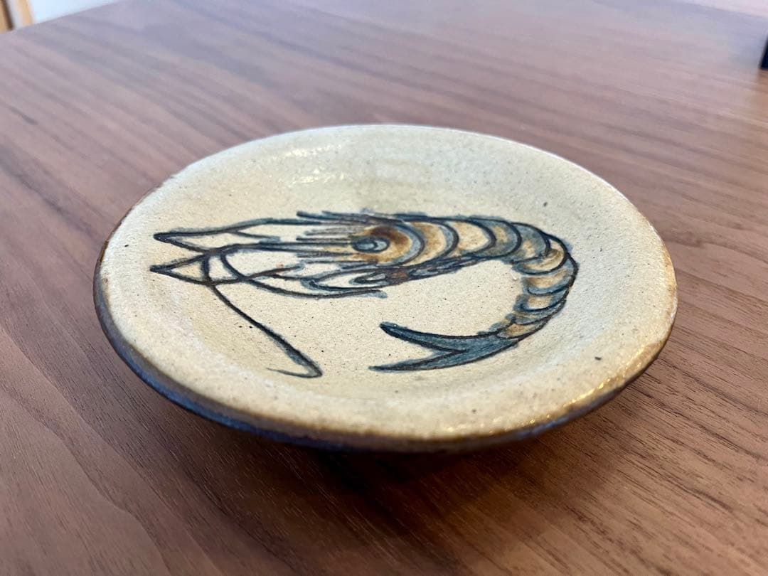 人間国宝 金城次郎 作　海老紋 5寸皿（共箱なし） 壺屋焼・やちむん