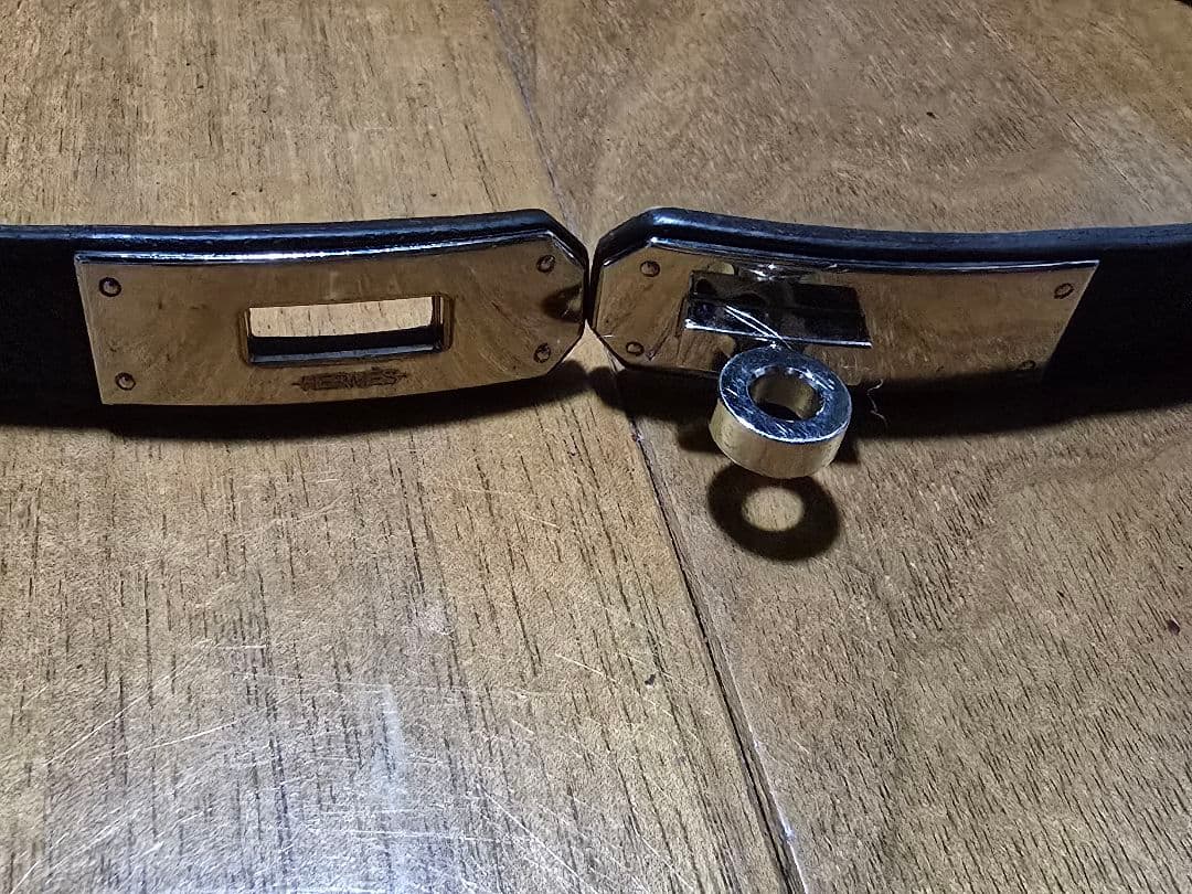 HERMES エルメス レザーケリーベルト ブラックシルバー金具