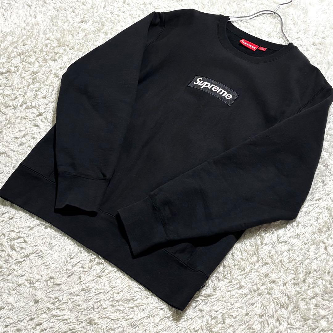 【美品】 シュプリーム ボックスロゴ クルーネック スウェット L ブラック