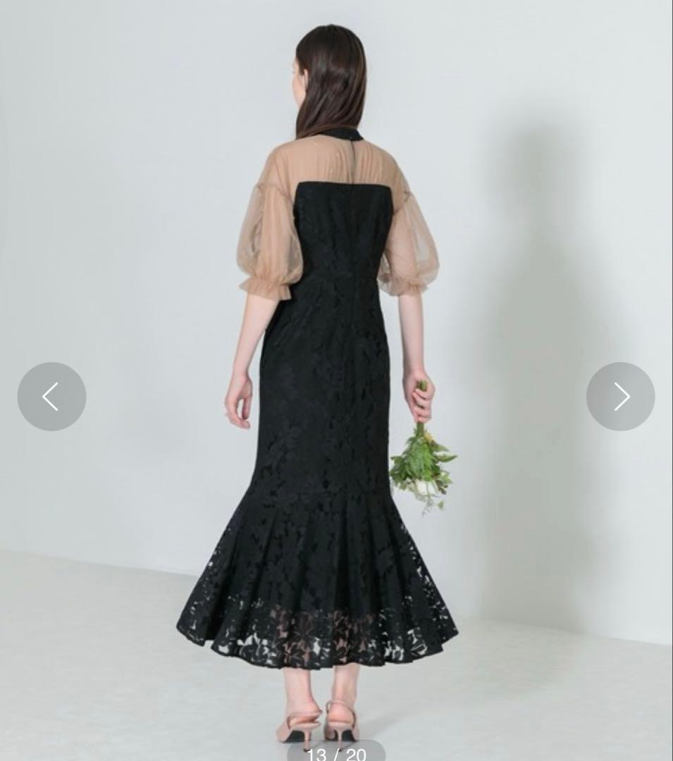 Leja　ビスチェリボン異素材シアーレース切替刺繍マーメイドロングワンピース