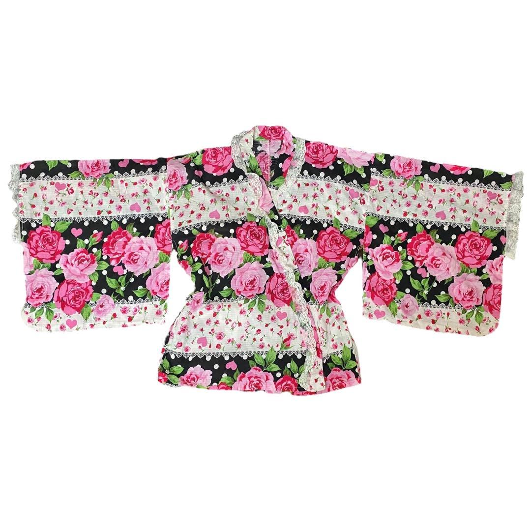 Y2K 大人用 浴衣ドレス 帯2点セット 薔薇柄 姫ギャル 平成GAL