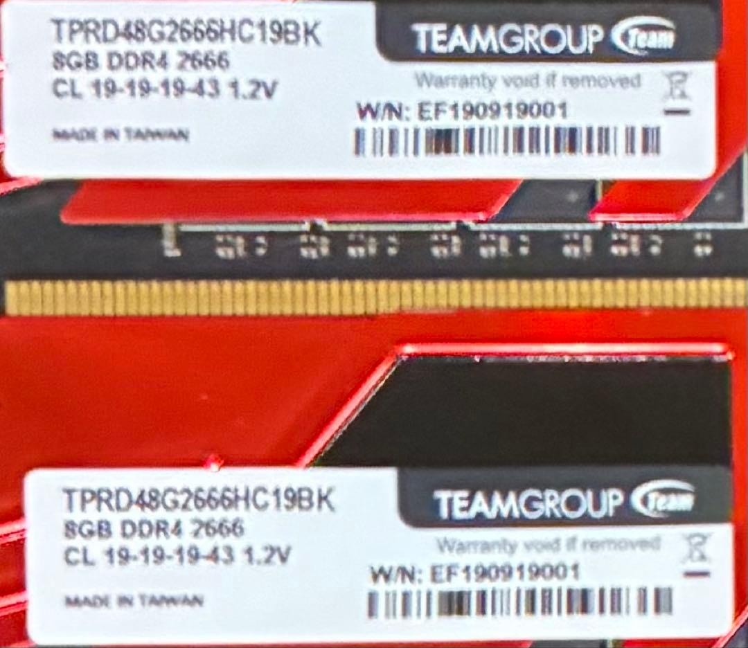 【中古】DDR4-2666 16GB(8GB×2枚) Team
