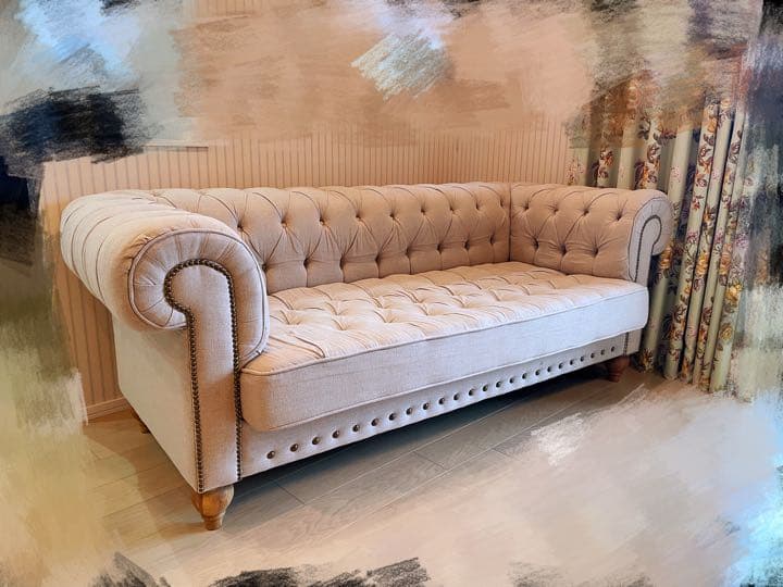 【送料込み】Mコレクション チェスターフィールド リネン ソファ