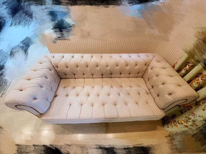 【送料込み】Mコレクション チェスターフィールド リネン ソファ