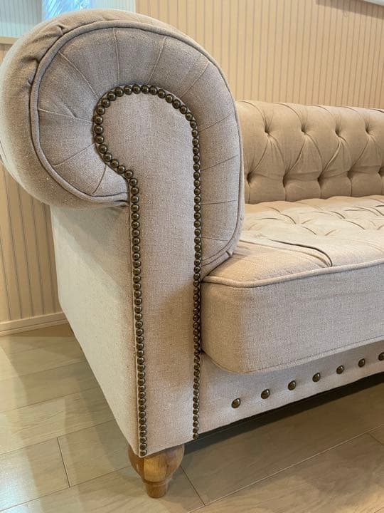 【送料込み】Mコレクション チェスターフィールド リネン ソファ