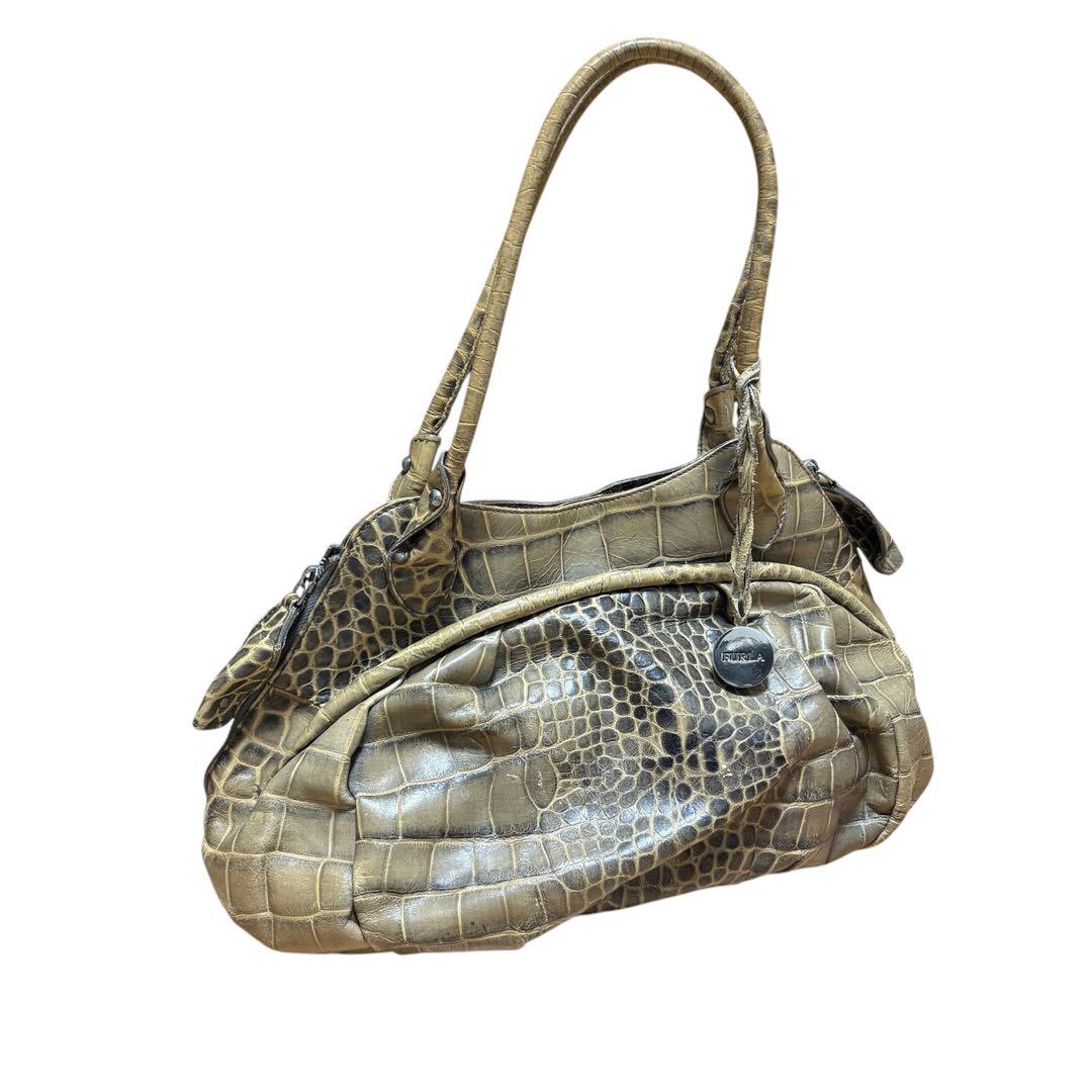 FURLA archive レザー ハンドバッグ Y2K クロコ型押し