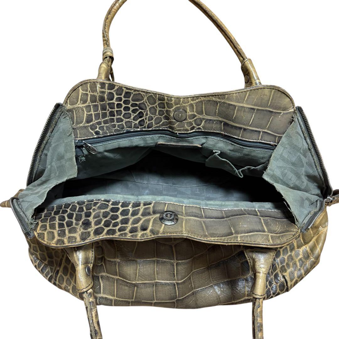 FURLA archive レザー ハンドバッグ Y2K クロコ型押し