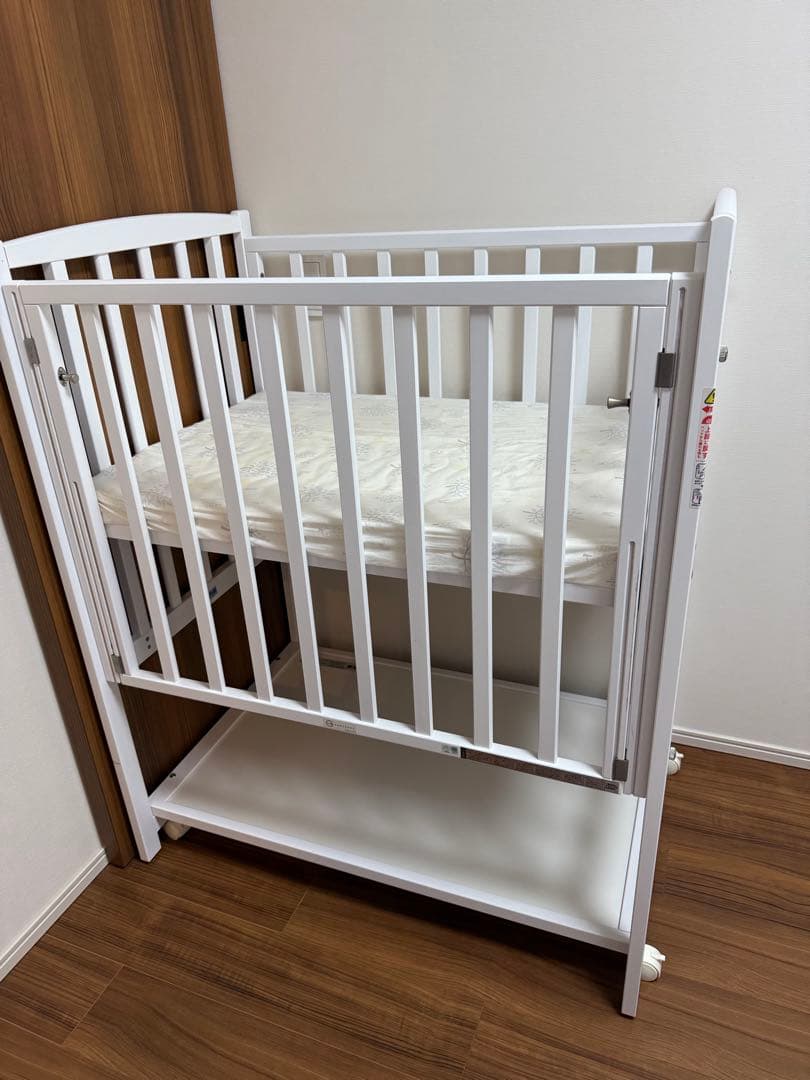 ヤマサキ　国産コンパクトベッド ツーオープン ミニベッド（ホワイト）マットレス付