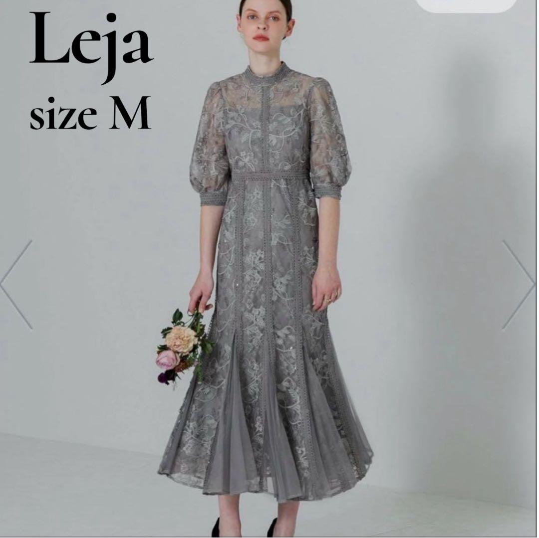 【Leja】美品 ラメ花柄刺繍ポイントレース加工チュールヘムワンピースドレス
