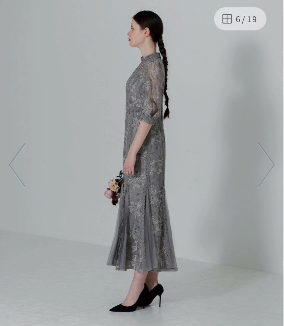 【Leja】美品 ラメ花柄刺繍ポイントレース加工チュールヘムワンピースドレス