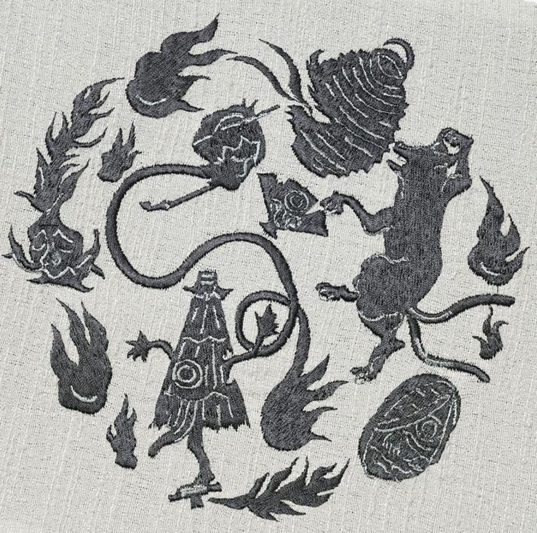 帯2　撫松庵　妖怪円陣刺繍　半幅帯　ライトグレー　新品タグ付き　３５０００円