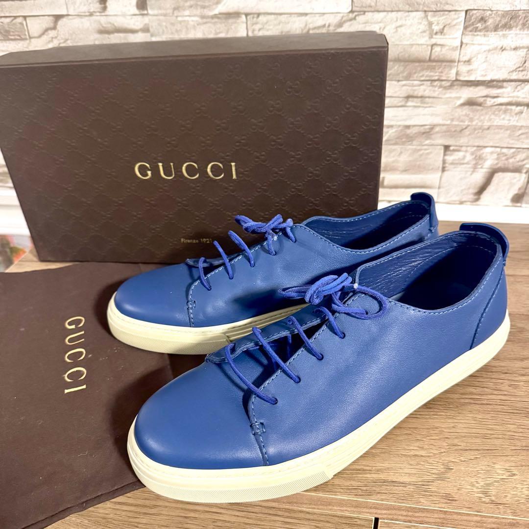 (新品未使用)GUCCI グッチ　本革　シューズ　ブルー　クレストロゴ　28