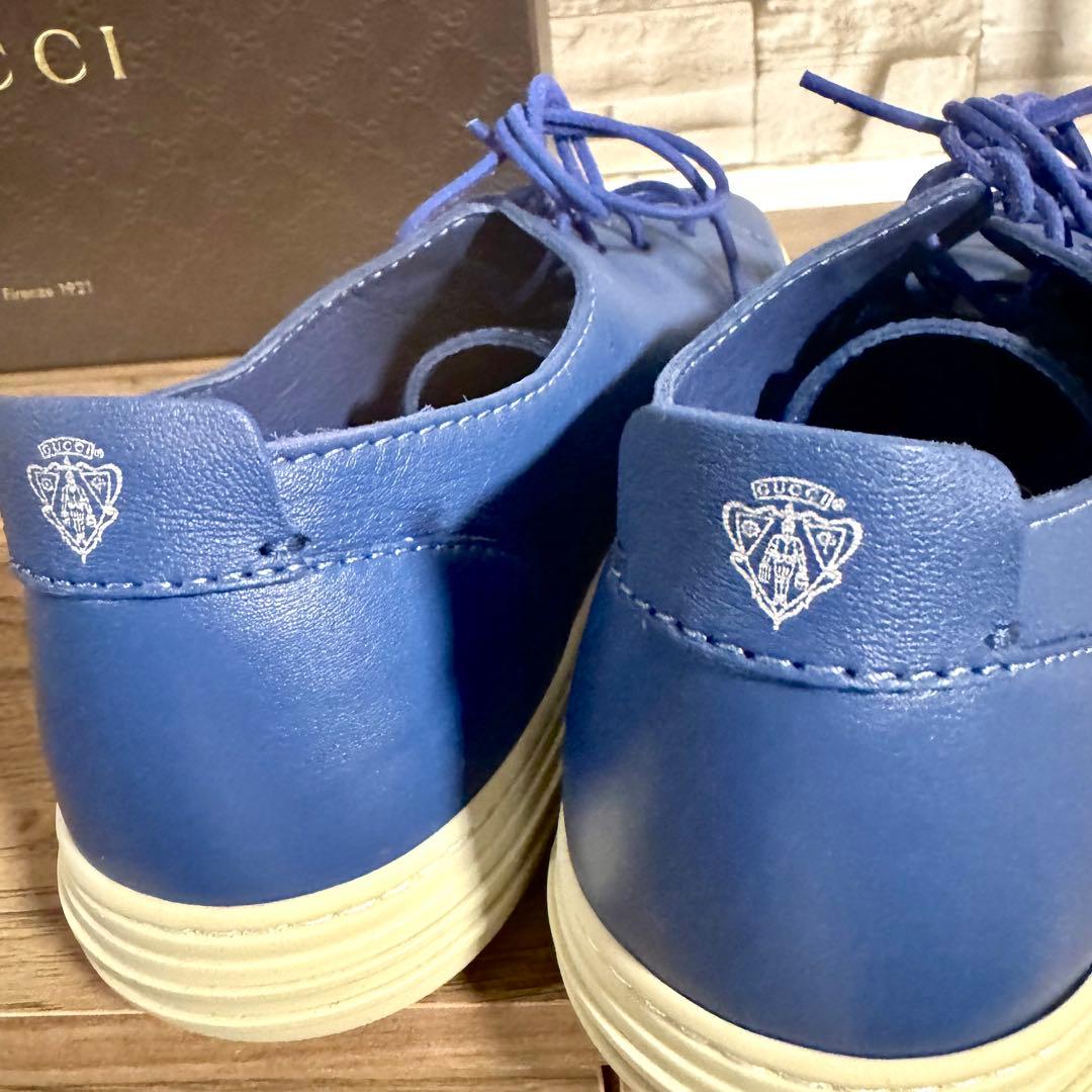 (新品未使用)GUCCI グッチ　本革　シューズ　ブルー　クレストロゴ　28
