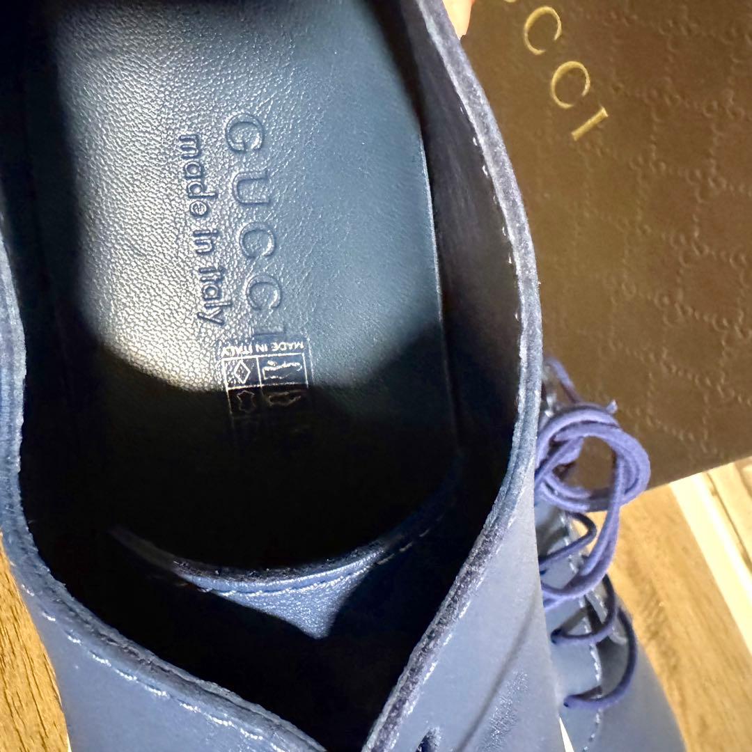 (新品未使用)GUCCI グッチ　本革　シューズ　ブルー　クレストロゴ　28
