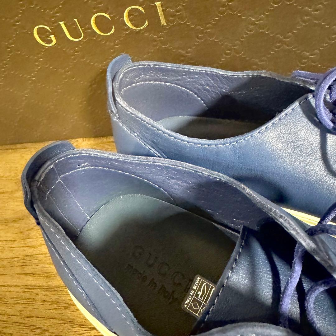 (新品未使用)GUCCI グッチ　本革　シューズ　ブルー　クレストロゴ　28