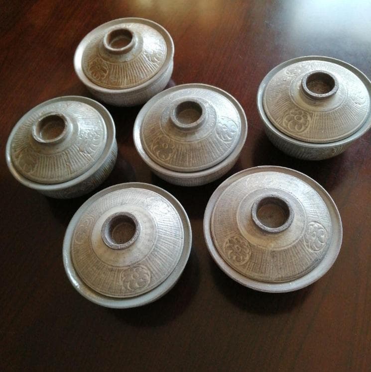 ゆき　加藤作助　鳴海織部蓋付茶碗　15客　など3点