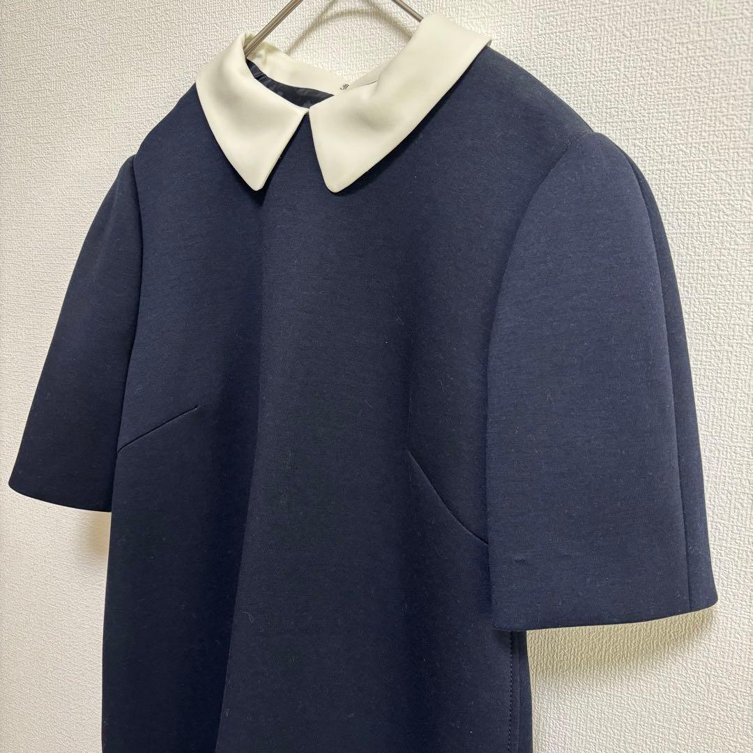セルフォード 襟付きポンチコクーンワンピース M ネイビー 卒入学