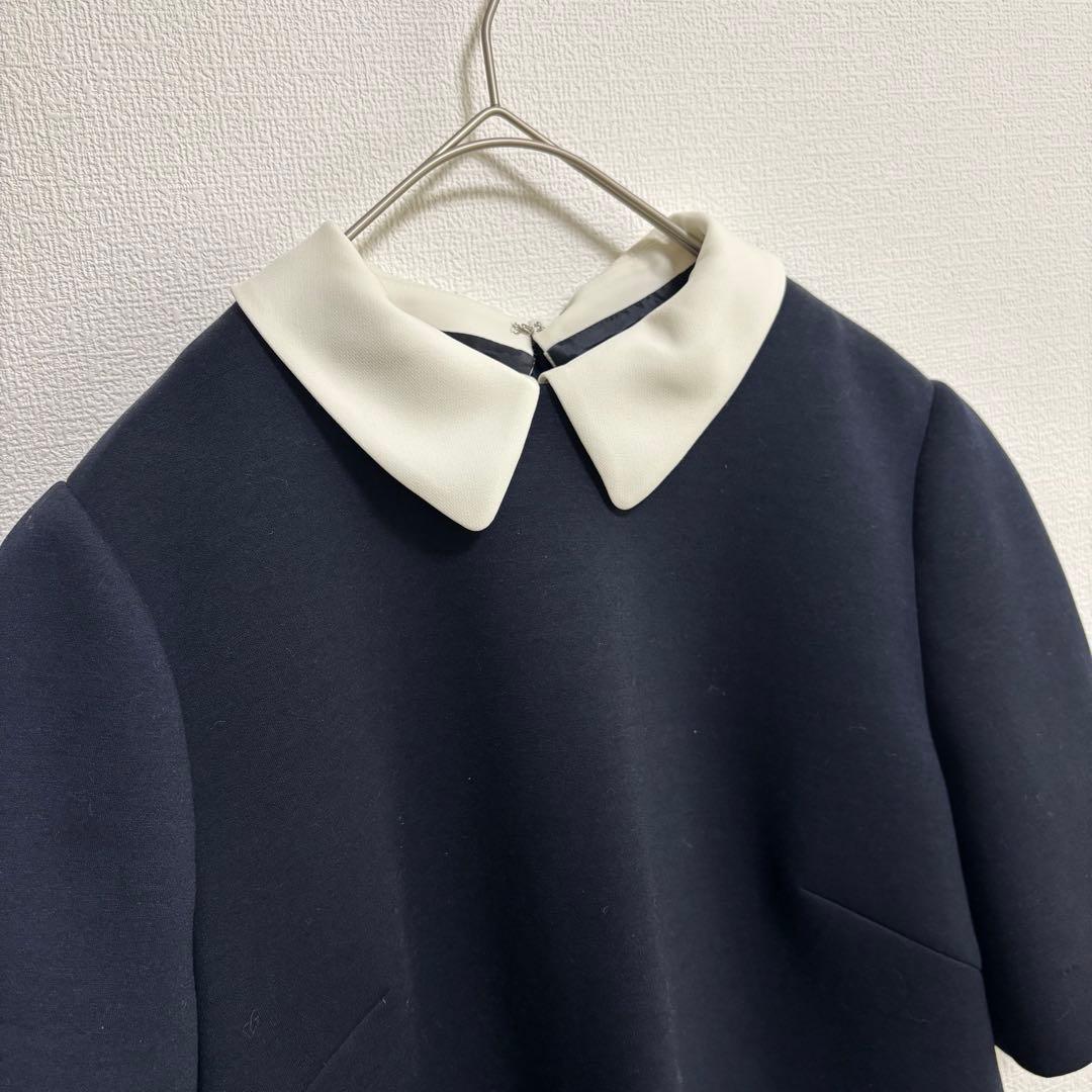 セルフォード 襟付きポンチコクーンワンピース M ネイビー 卒入学