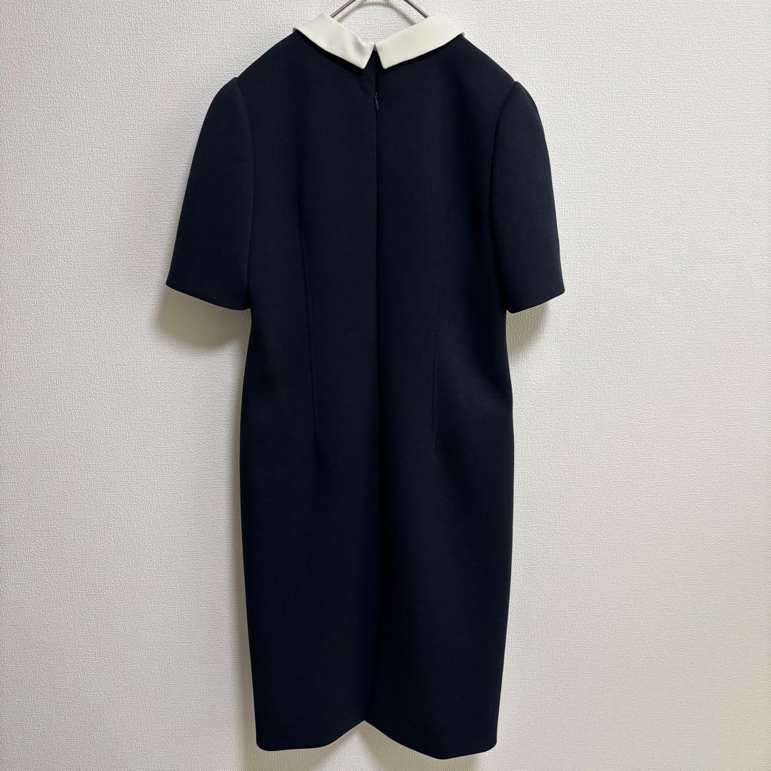 セルフォード 襟付きポンチコクーンワンピース M ネイビー 卒入学