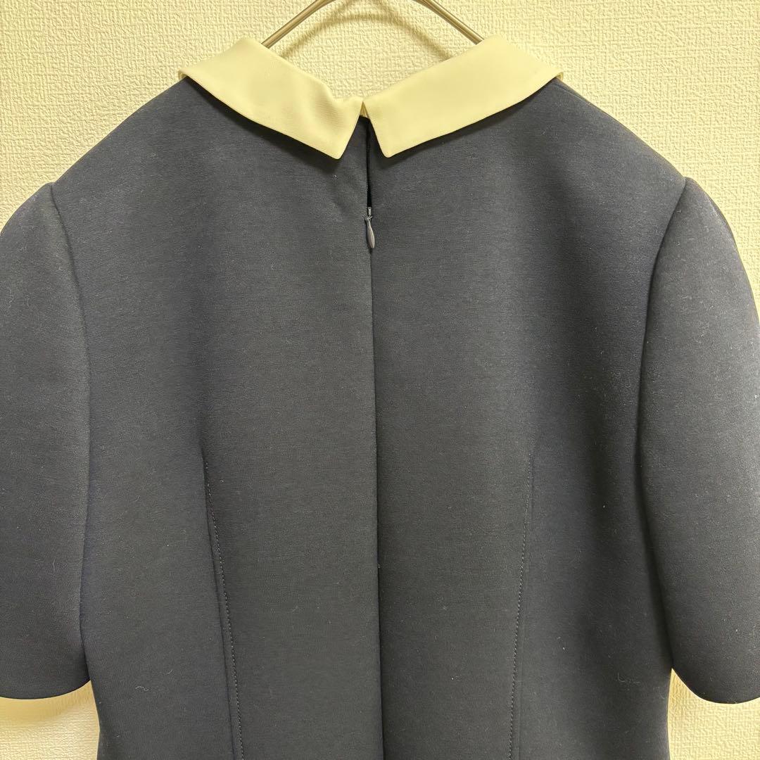 セルフォード 襟付きポンチコクーンワンピース M ネイビー 卒入学