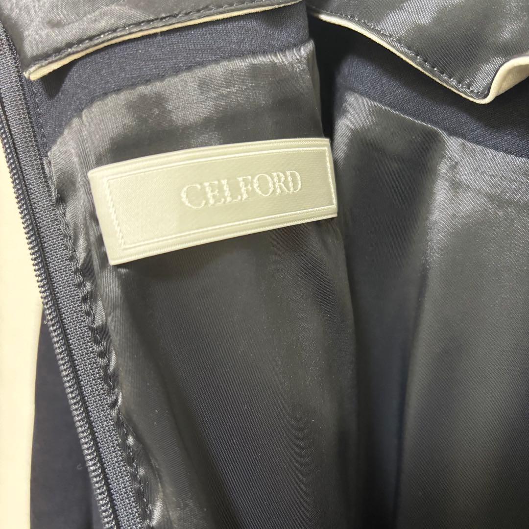 セルフォード 襟付きポンチコクーンワンピース M ネイビー 卒入学