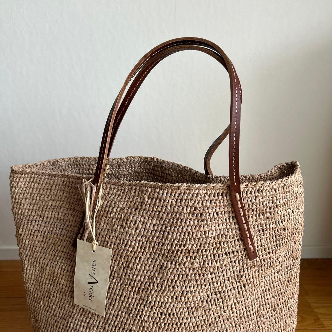 sans Arsidetストロー編み込みかごバッグ 大きめ ベージュ