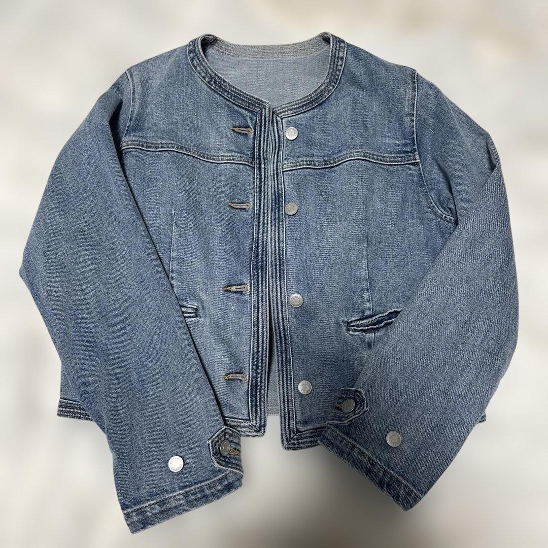 anuans アニュアンス　ノーカラー　デニムジャケット　ライトブルー