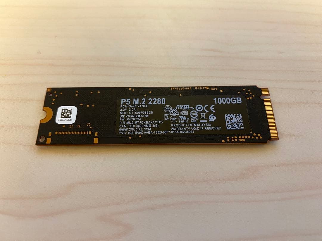 【中古】Crucial P5 M.2 2280 SSD 1000GB