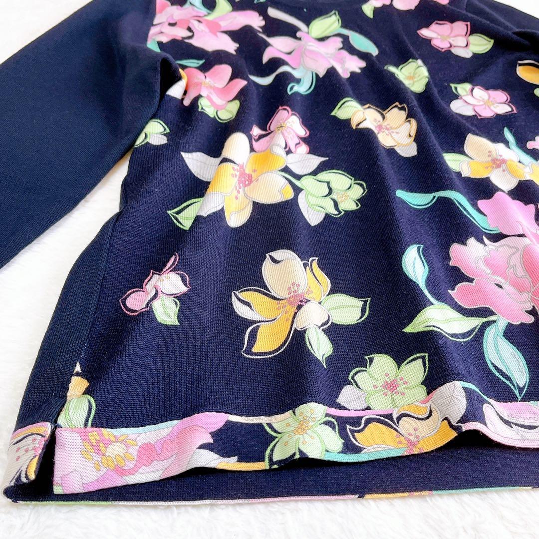 レオナール スポーツ 長袖ニット　ウール100% 大きいサイズ44ダークネイビー