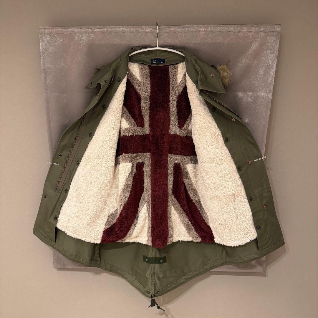 【フレッドペリー】ライナー付きモッズコート ユニオンジャック柄 カーキ