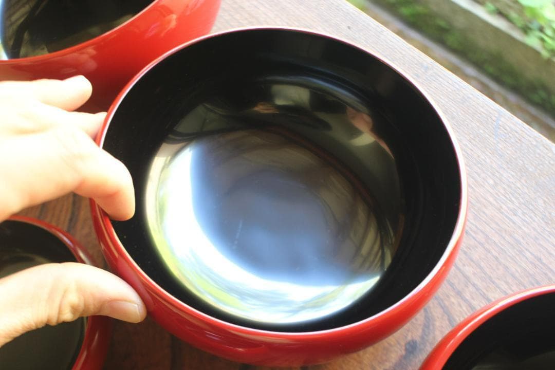 デッドストック！極上塗分け漆の美しい応量器＆蓋揃いセット（検輪島塗器七つ椀懐石椀